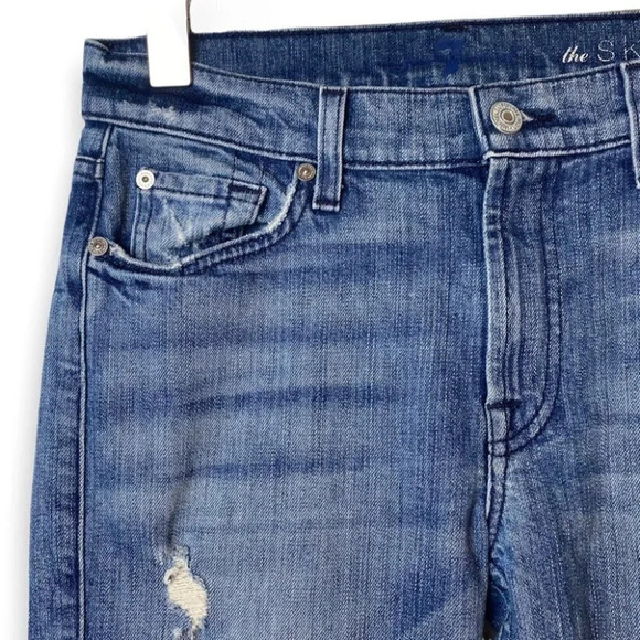 7 for all Mankind The Skinny Distressed Blue Jeans  27 - Picture 6 of 12